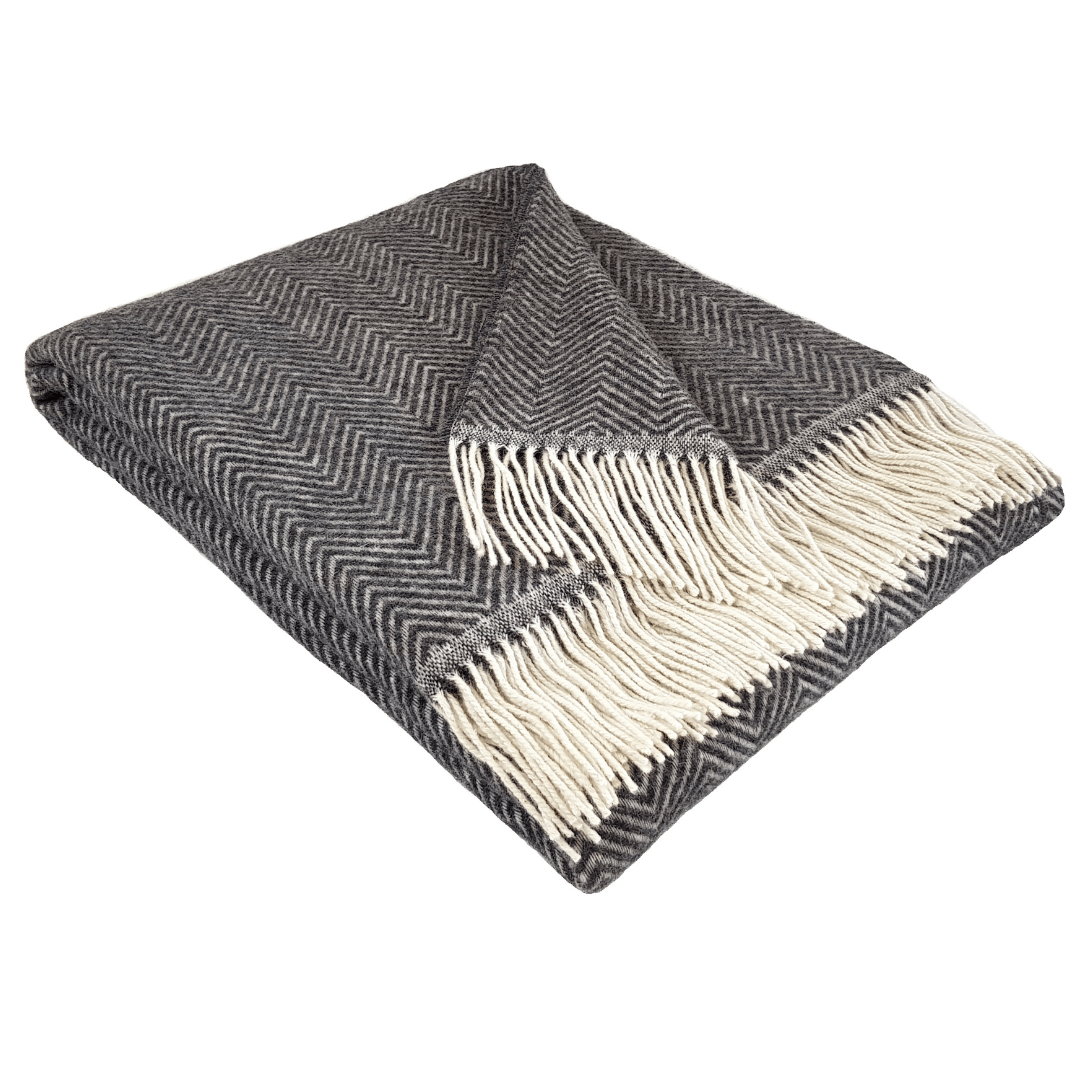 Wool Blanket “Herringbone” In Dark Grey And Cream – Style, Warmth And Comfort For Any Home