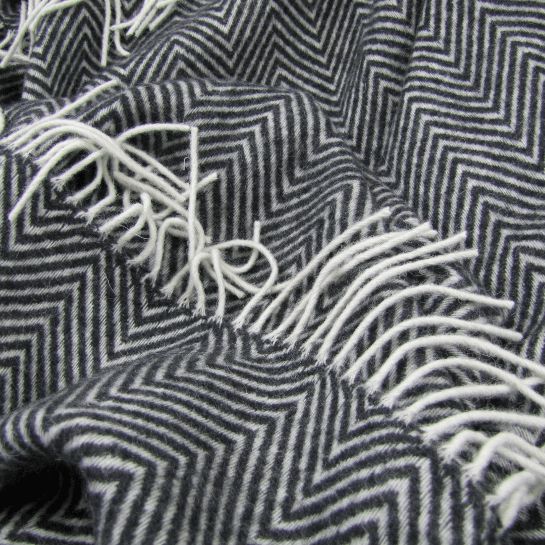 Wool Blanket “Herringbone” In Dark Grey And Cream – Style, Warmth And Comfort For Any Home