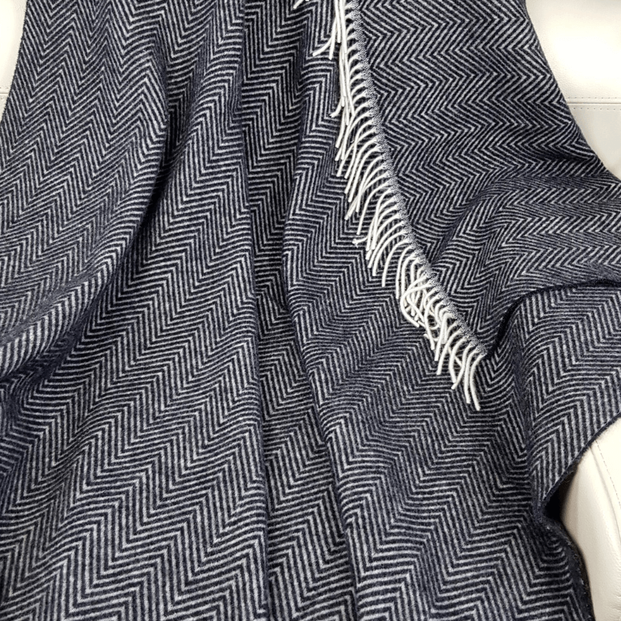 Wool Blanket “Herringbone” In Dark Grey And Cream – Style, Warmth And Comfort For Any Home