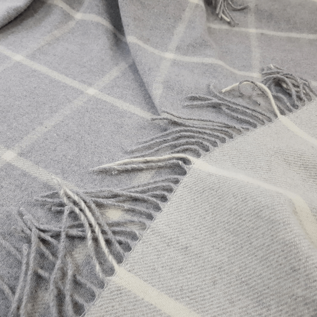 Cashmere Blanket – Checkered Pattern – Yellow And Grey With Fringes – 140X200 Cm