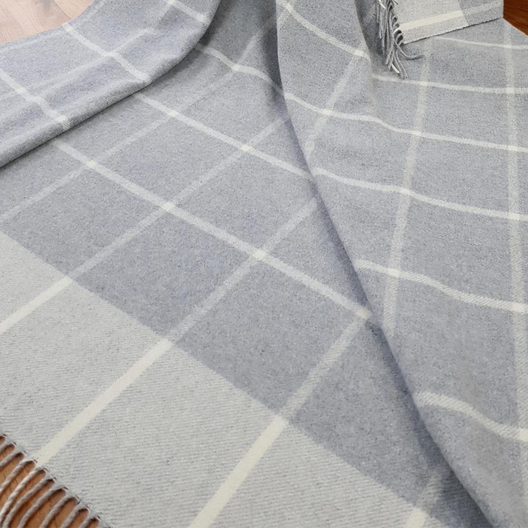 Cashmere Blanket – Checkered Pattern – Yellow And Grey With Fringes – 140X200 Cm