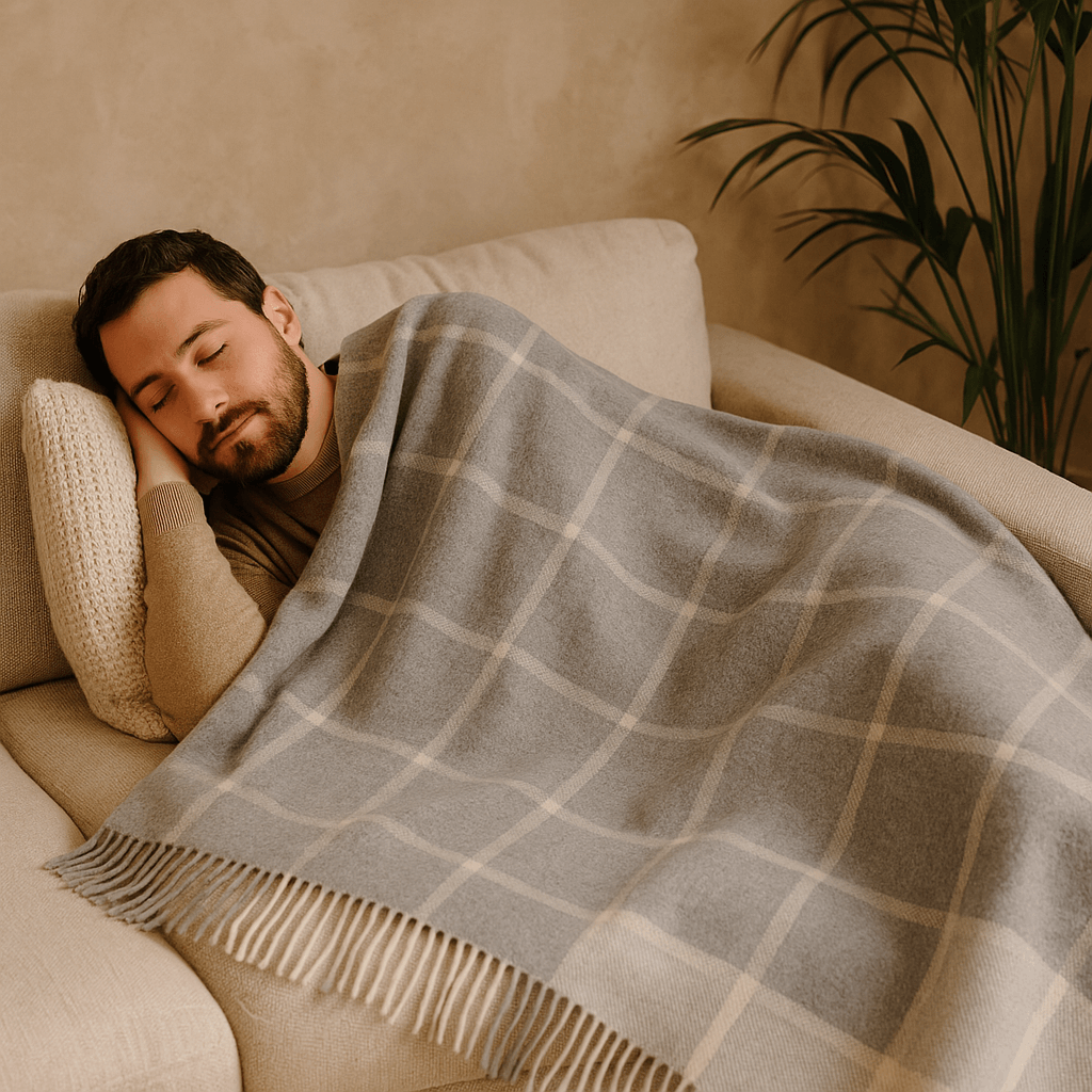 Cashmere Blanket – Checkered Pattern – Yellow And Grey With Fringes – 140X200 Cm