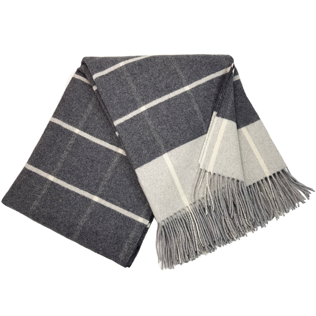 Cashmere-Merino Wool Scarf In Elegant Grey Stripes