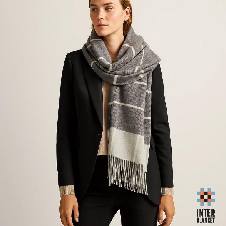 Cashmere-Merino Wool Scarf In Elegant Grey Stripes