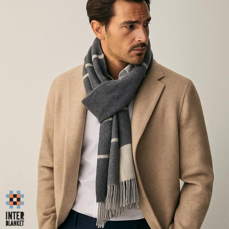 Cashmere-Merino Wool Scarf In Elegant Grey Stripes