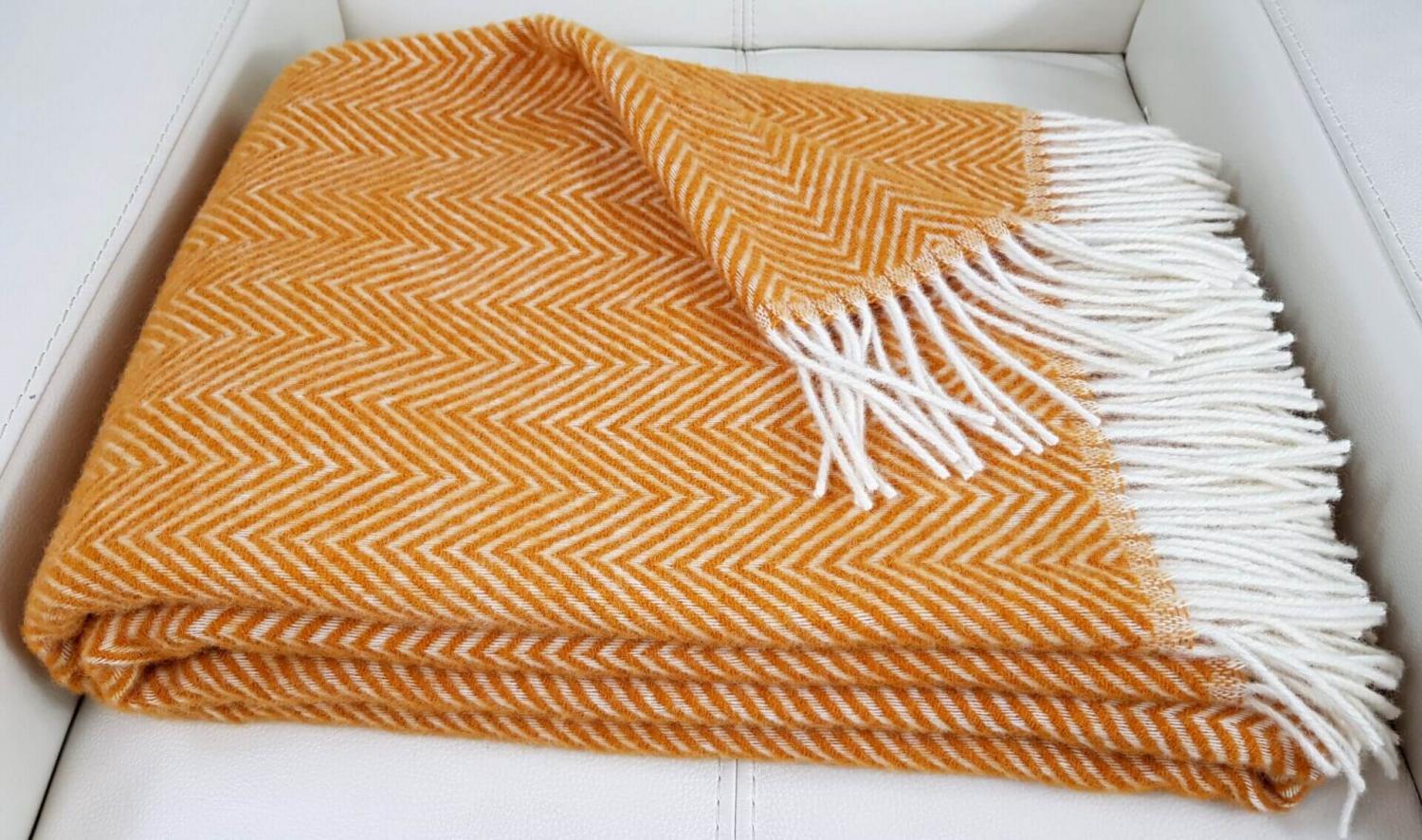Wool Blanket “Herringbone” In Orange – Softness, Warmth And Style For Your Home