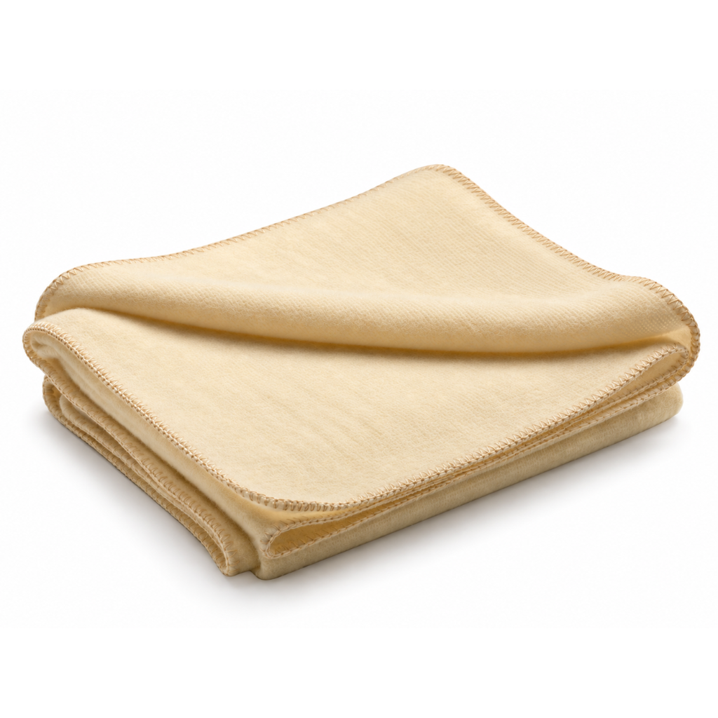 Merino Wool Blanket With Decorative Trim – Natural Beige, 100X150 Cm