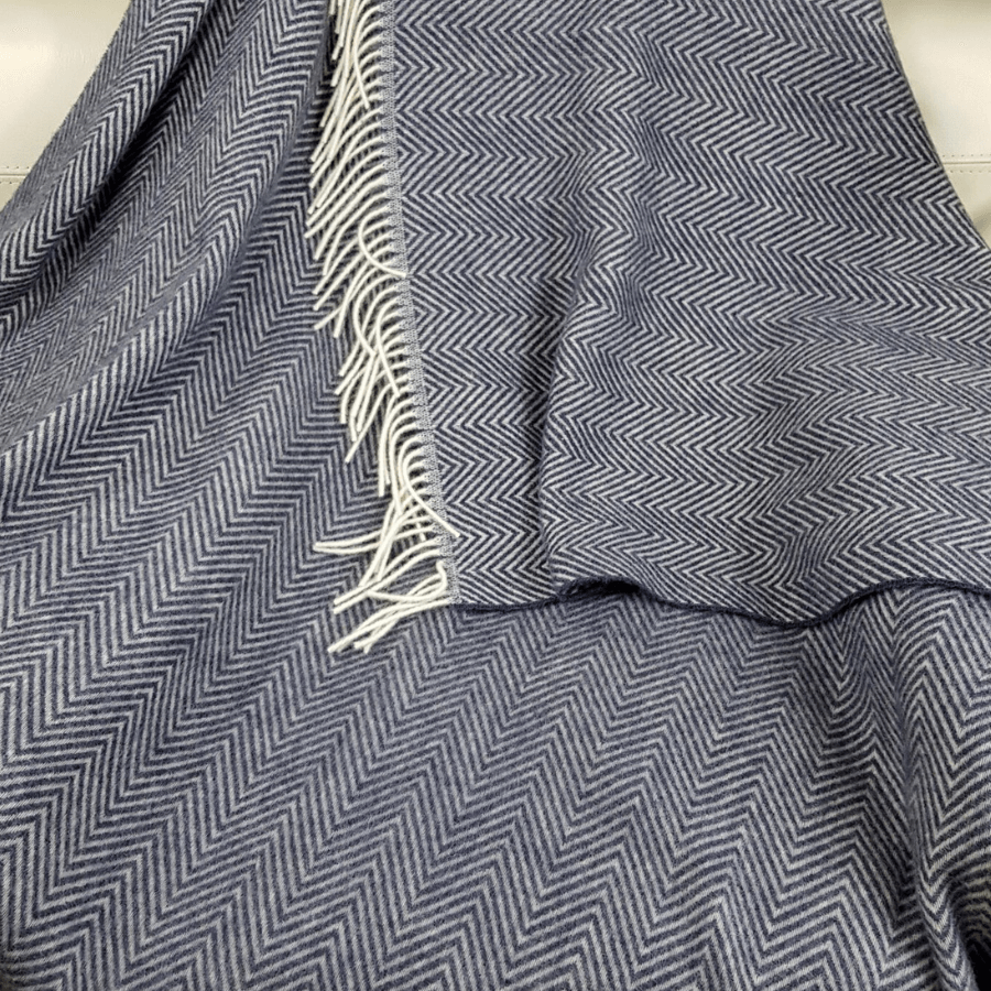 Wool Blanket “Herringbone” In Dark Grey And Cream – Luxury And Comfort For Your Home