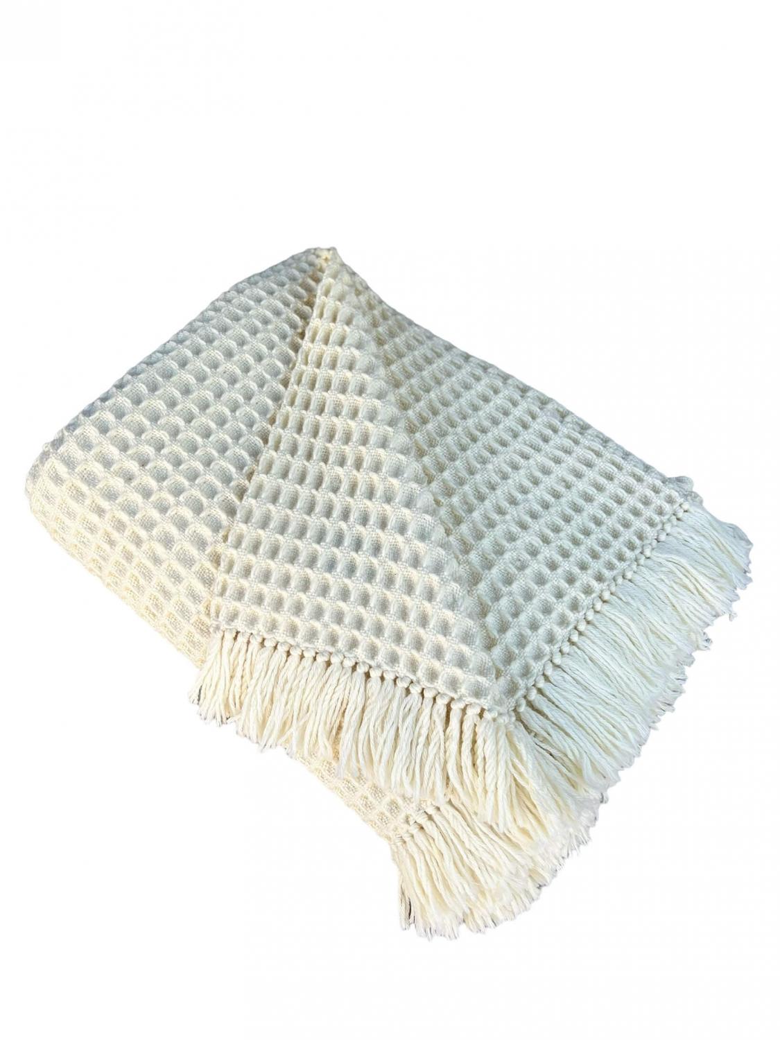 Вълнено Одеяло 100% Мерино (Чиста Мерино Вълна) Приблизително 160 X 210 См Дизайнерско Одеяло В Модерен 3D Релеф Бяло Ръчно Тъкано Тип Вафел
