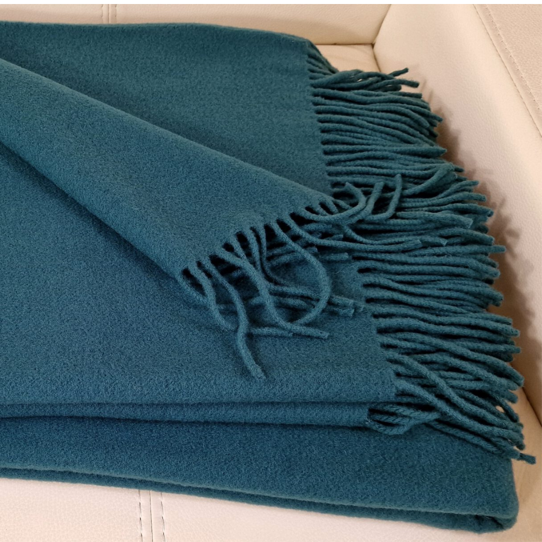 Luxury 100% Merino Wool Blanket With Fringe - Dark Green, 150X200 Cm, Super Soft And Warm