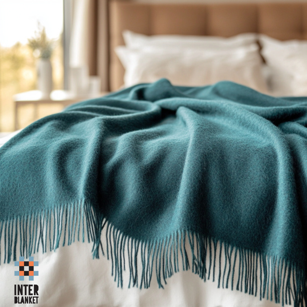 Luxury 100% Merino Wool Blanket With Fringe - Dark Green, 150X200 Cm, Super Soft And Warm