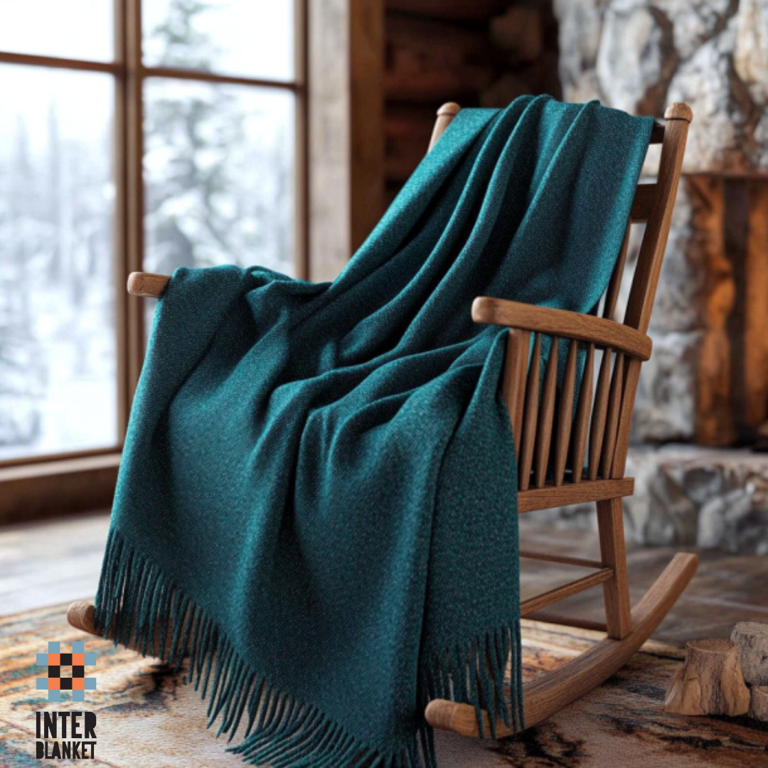 Luxury 100% Merino Wool Blanket With Fringe - Dark Green, 150X200 Cm, Super Soft And Warm