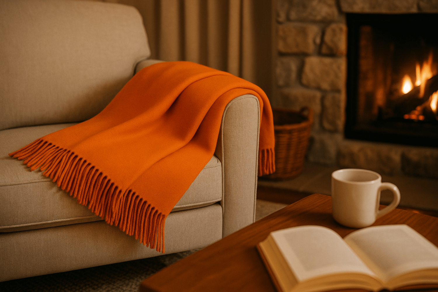 100% Merino Wool Blanket Orange 150X200 Cm
