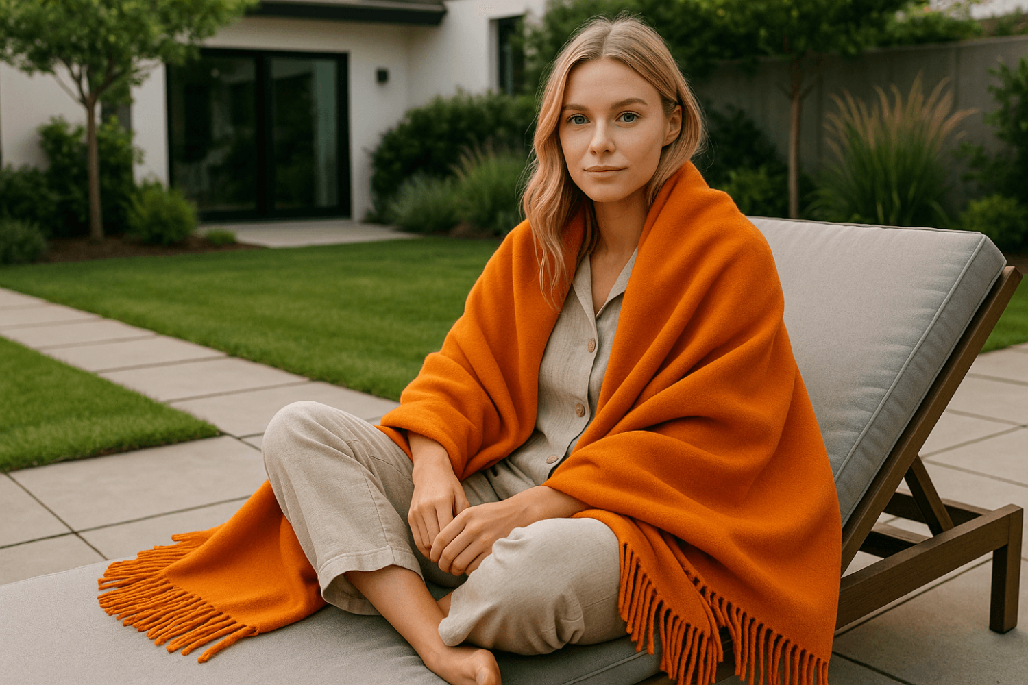 100% Merino Wool Blanket Orange 150X200 Cm