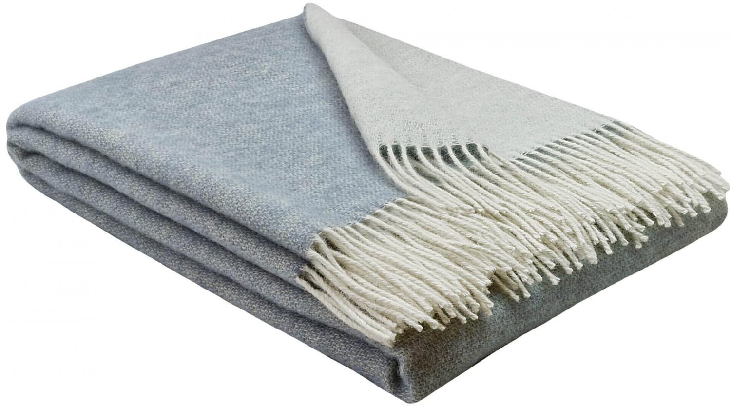100% Pure Wool Double Face Blanket – Blue & White With Fringe (150 X 200 Cm)
