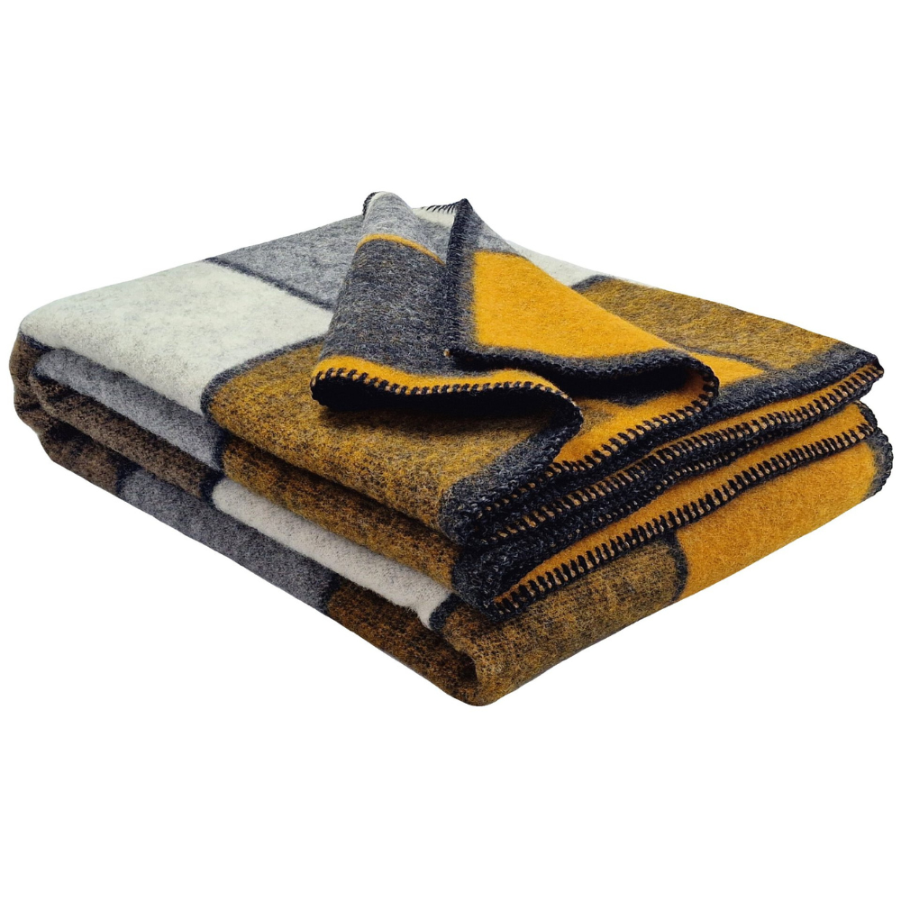 Премиум Вълнено Одеяло – 100% Чиста Нова Вълна, Каре Дизайн, 150×200 См, 450 Г/М²
