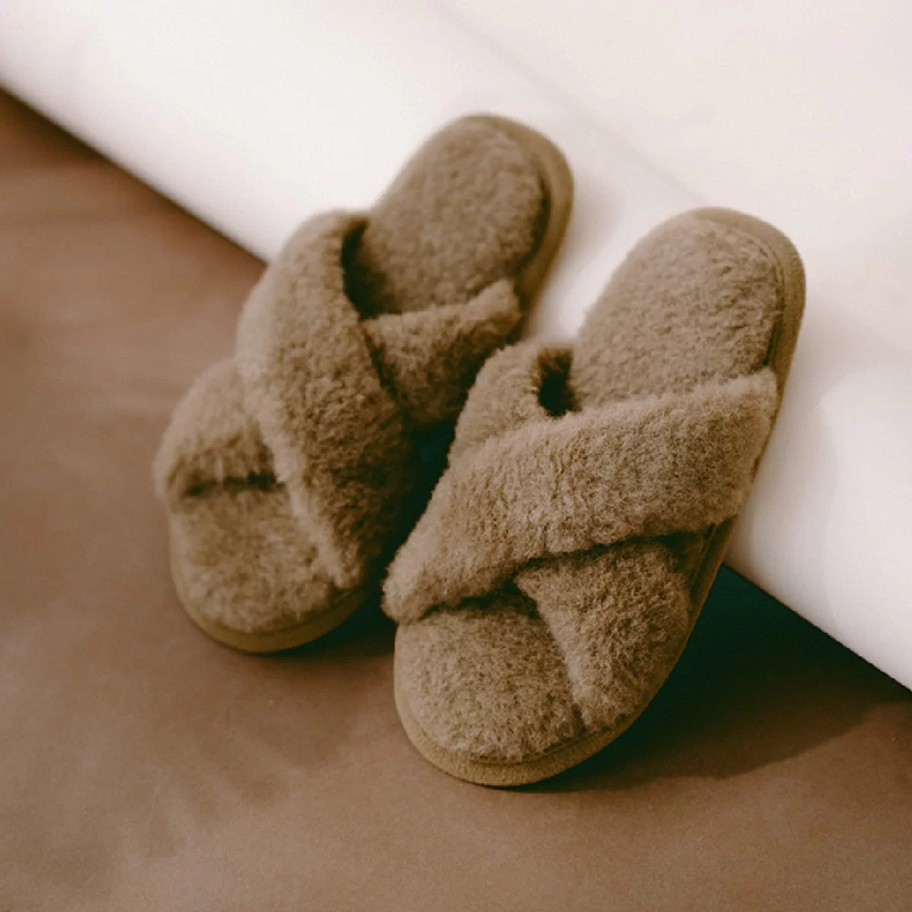 Вълнени Пантофи С Отворен Връх – Кафяви