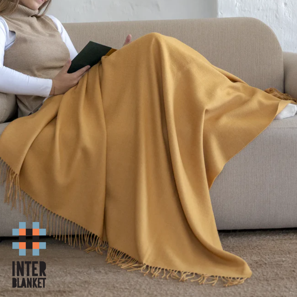 Луксозно Одеяло От 100% Бейби Алпака Вълна – Жълт Цвят | 130×180 См, 500 Г