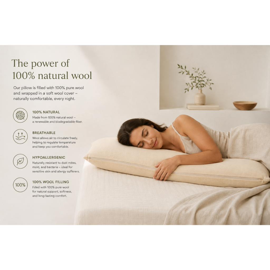Wool Pillow For Side Sleepers 40×130 Cm – 100% Wool | Interblanket Heritage Artisan