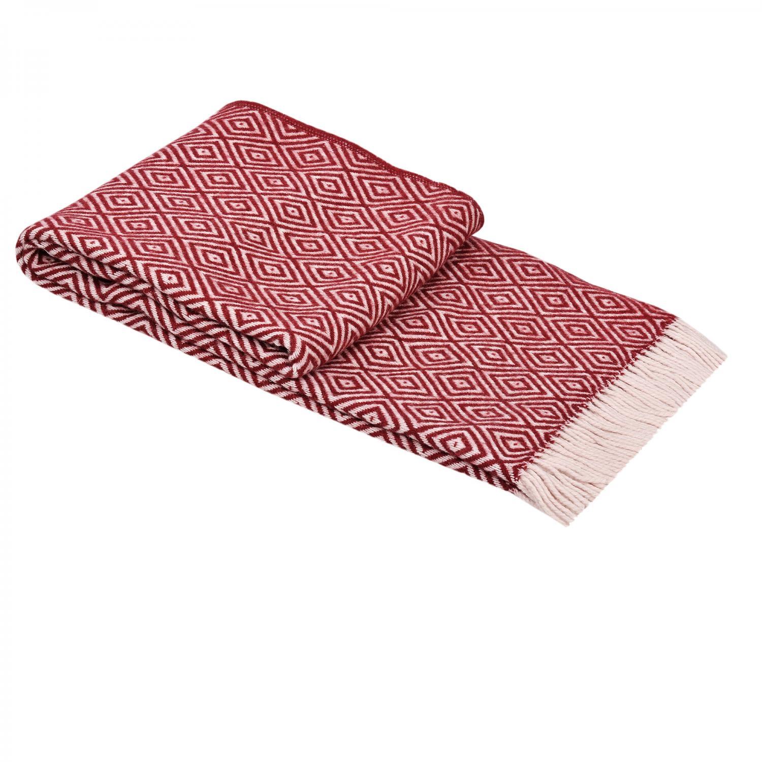100% Pure Wool Blanket – Burgundy Diamond Pattern With Fringe (150 X 200 Cm)