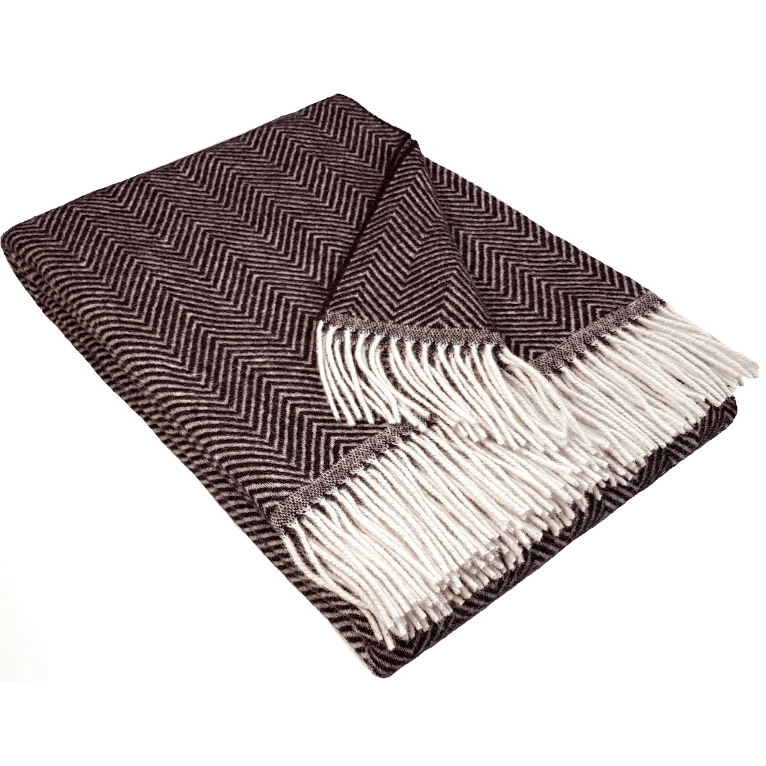 Brown Herringbone Wool Blanket – Soft & Warm