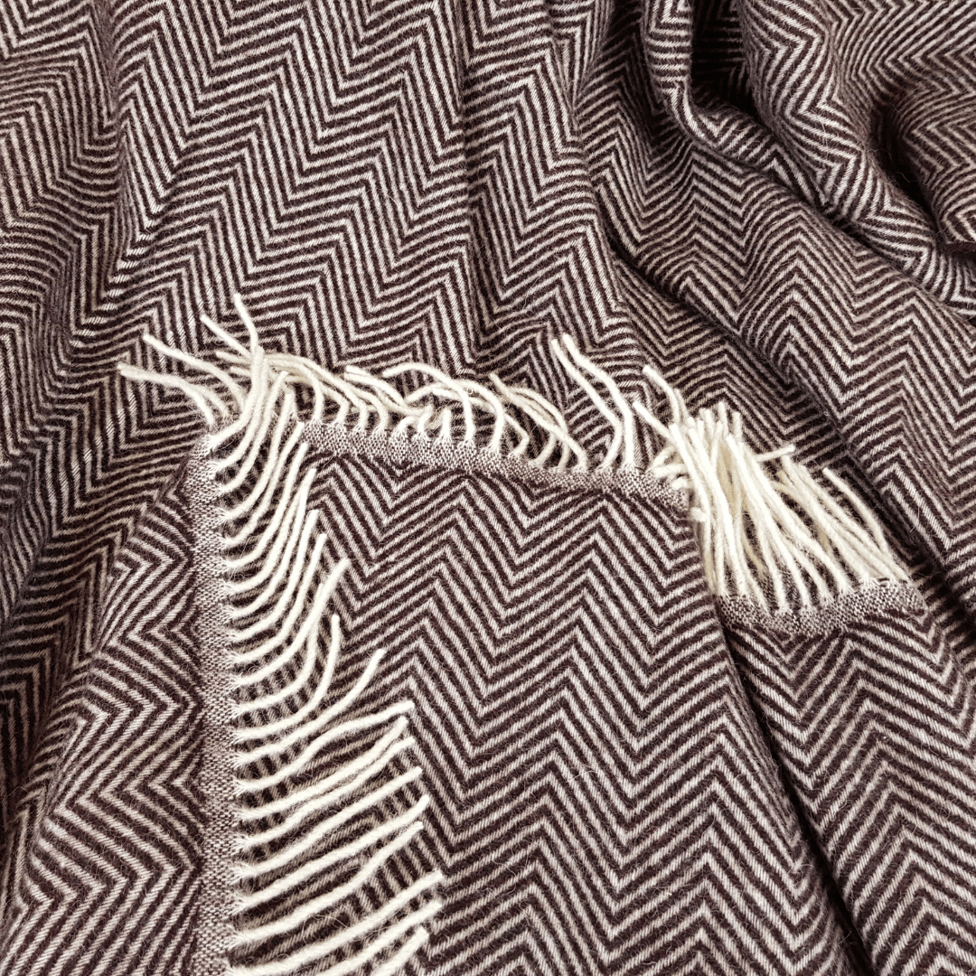 Brown Herringbone Wool Blanket – Soft & Warm
