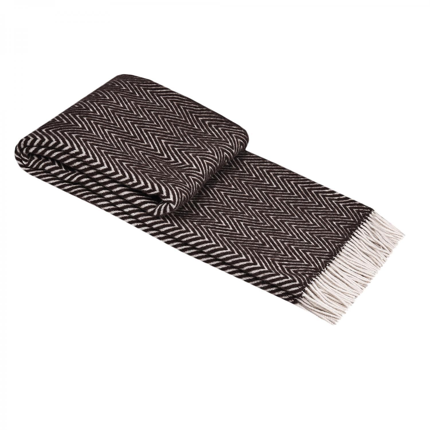 Brown Herringbone Wool Blanket – Soft & Warm