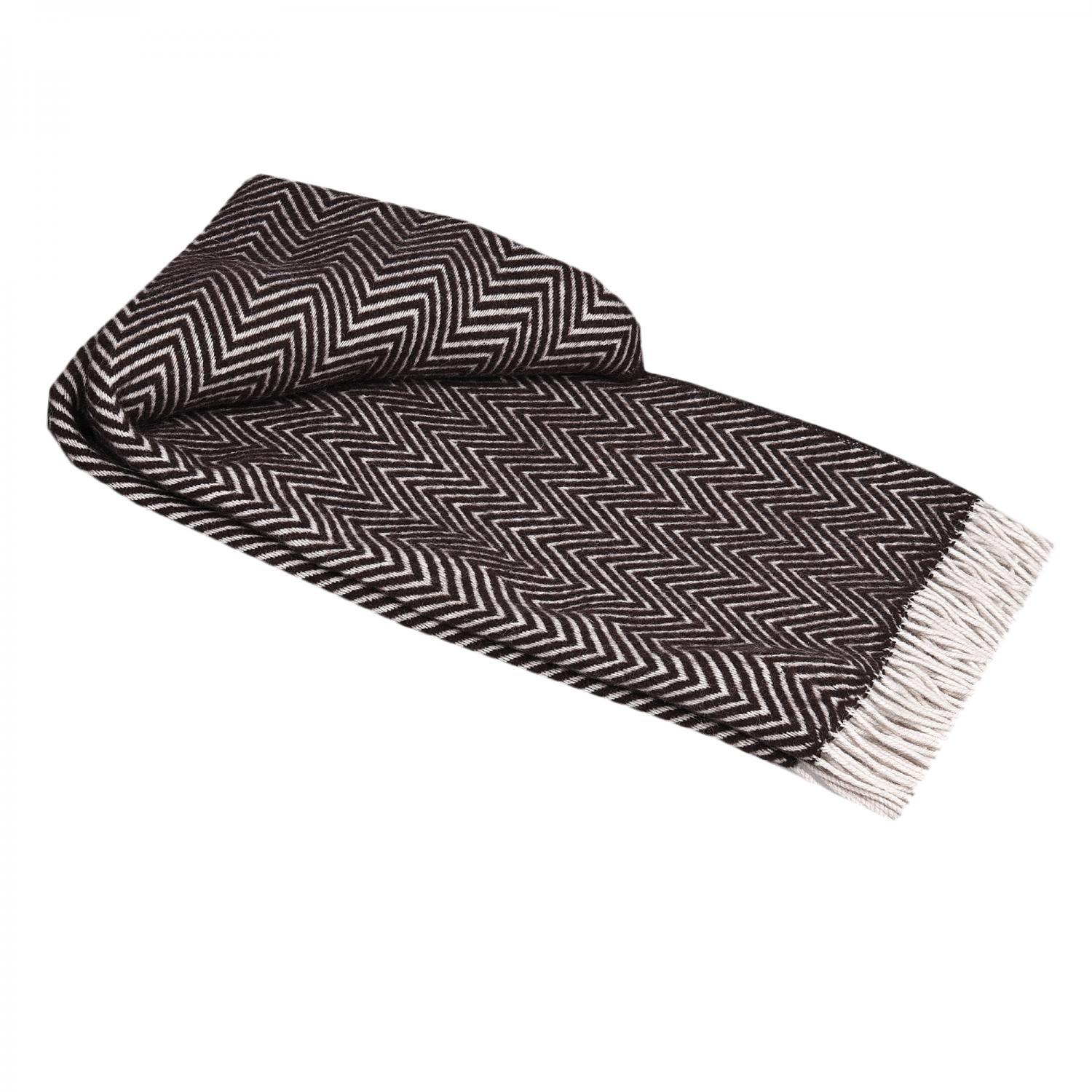 Brown Herringbone Wool Blanket – Soft & Warm