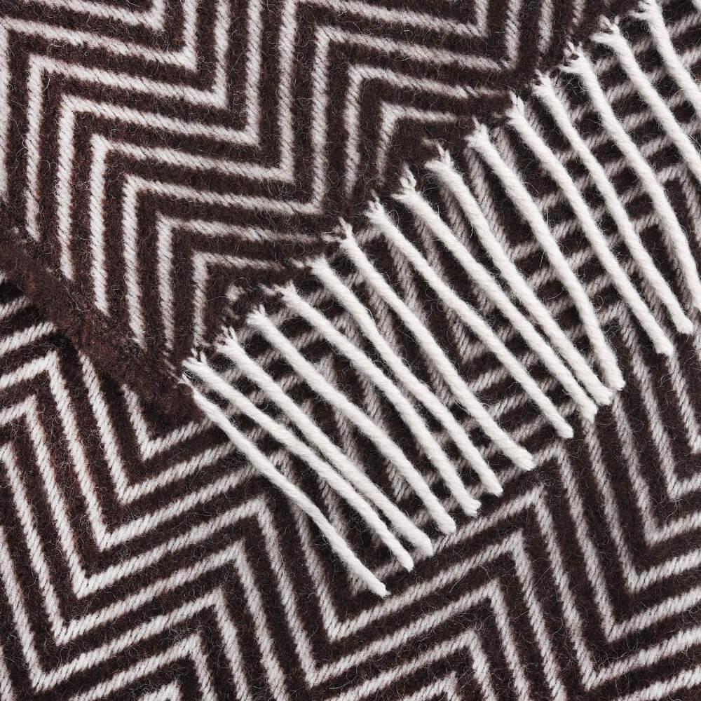 Brown Herringbone Wool Blanket – Soft & Warm