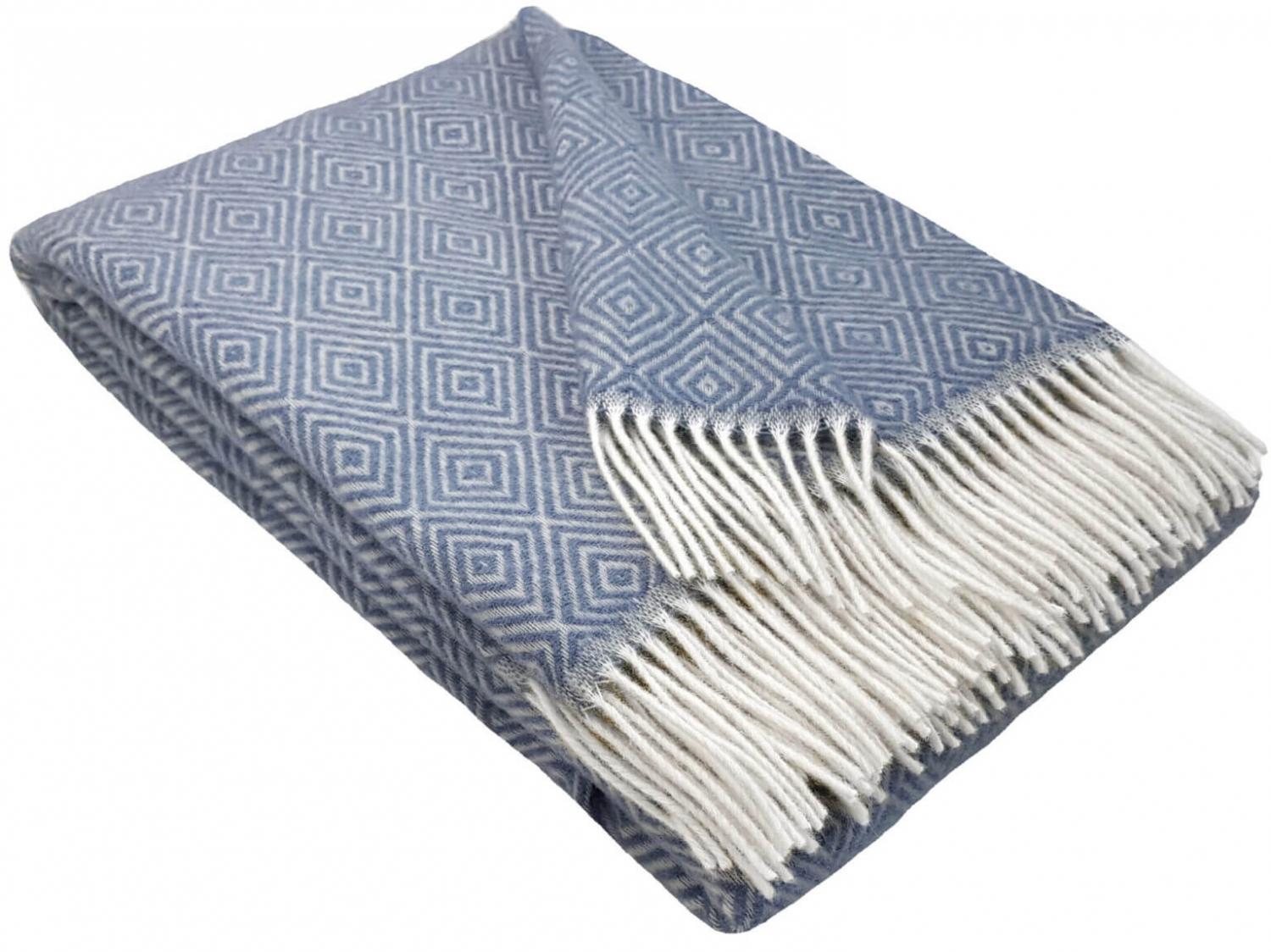100% Wool Blanket: Timeless Diamond-Pattern Elegance In Sky Blue