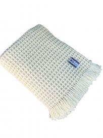 Вълнено Одеяло 100% Мерино (Чиста Мерино Вълна) Приблизително 160 X 210 См Дизайнерско Одеяло В Модерен 3D Релеф Бяло Ръчно Тъкано Тип Вафел