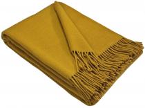 Luxury 100% Merino Wool Blanket With Fringe - Mustard Yellow, 140X200 Cm, Super Soft And Warm