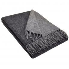 100% Pure Wool Double Face Blanket – Dark Grey & Light Grey With Fringe (150 X 200 Cm)