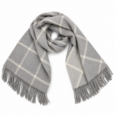 Grey Checked Merino Wool & Cashmere Scarf – 35×200 Cm